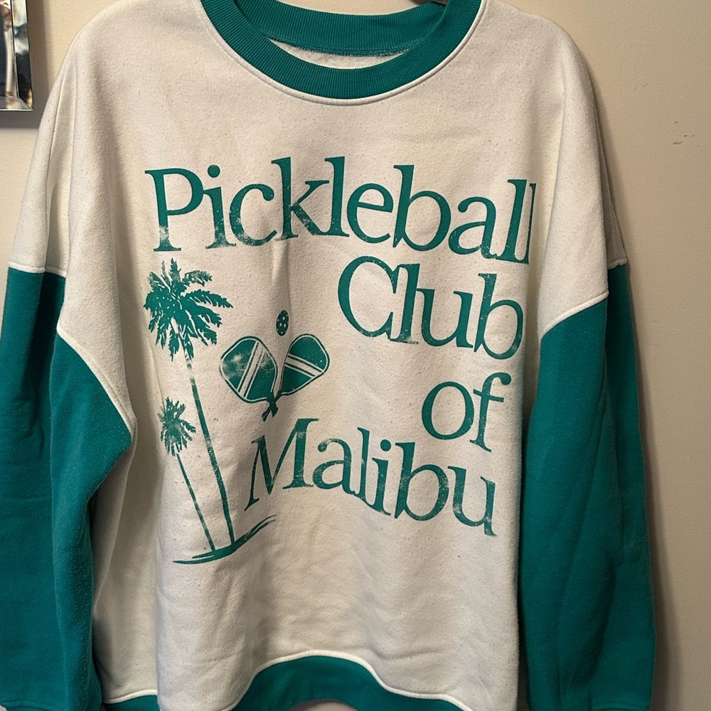 Pickleball Club of Malibu Teal and White Sweatshirt and Shorts Set